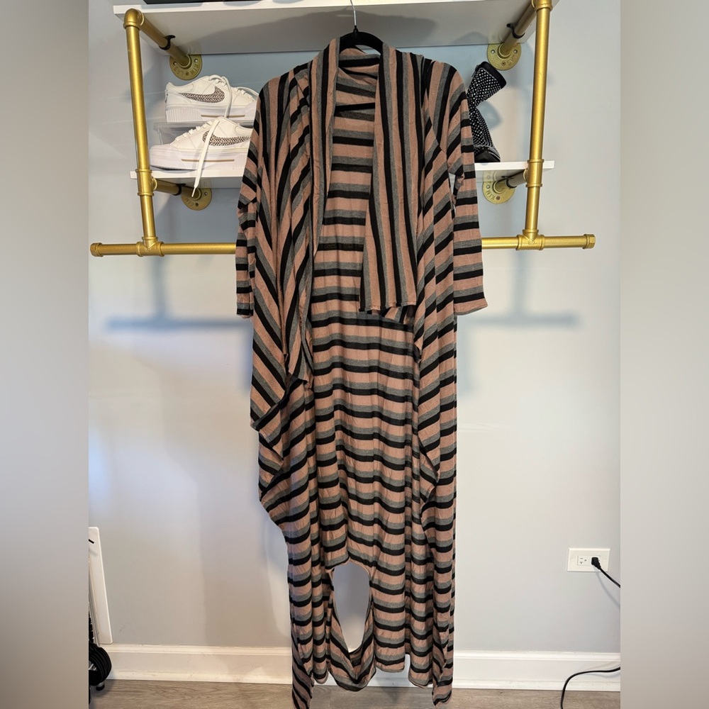 Striped Black and Brown Duster Cardigan